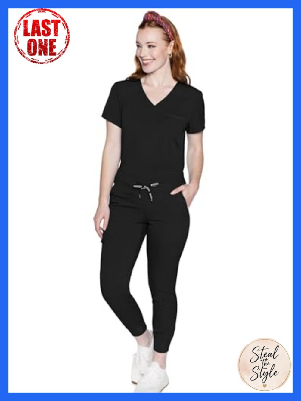 Women's Scrub Set V-Neck Top Jogger Pants Medical Uniform 2-Way Stretch